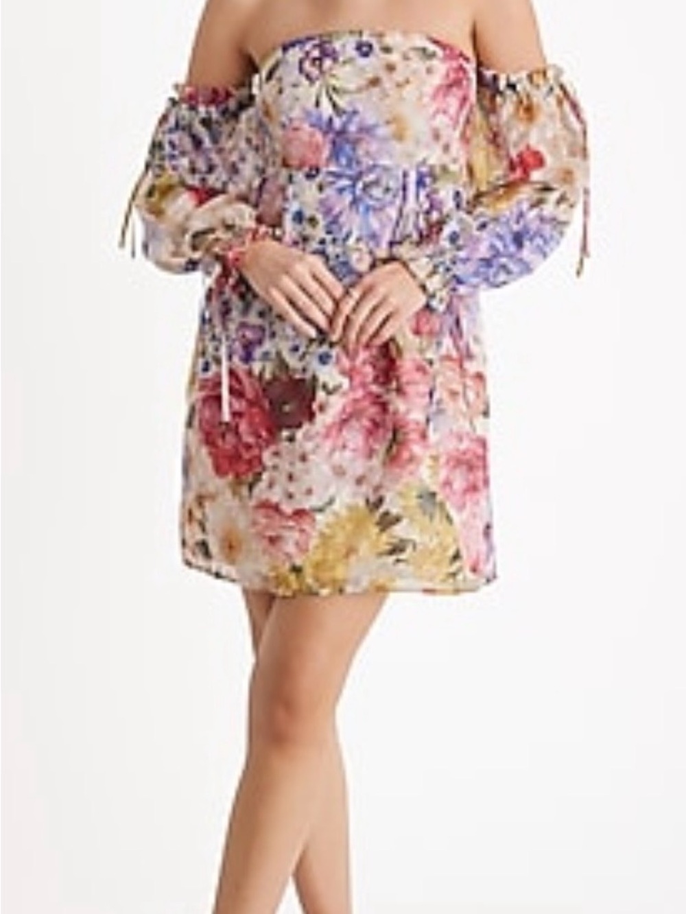 Express Off-Shoulder Floral Midi Dress in Multi-Color